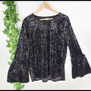 Wrangler Retro Bell Sleeve Black Velvet Top XL